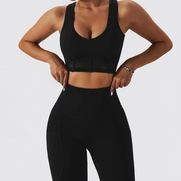 Corset Inspired Push-up Sports Bra with an Open Back Design-Jet Black - Picture 7 of 12